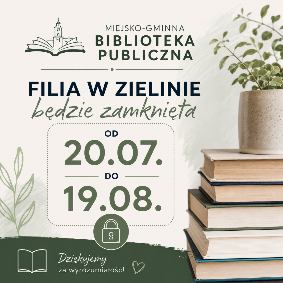 Zdjęcie: Biblioteka w Zielinie będzie nieczynna od 20.07. do 19.08.