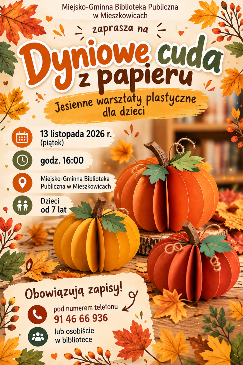 Zdjęcie: Dyniowe cuda z papieru – zapraszamy na warsztaty plastyczne!
