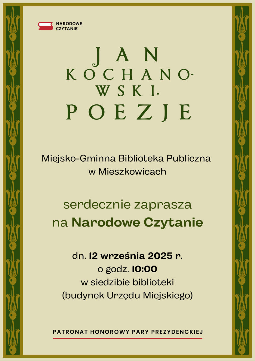 Plakat promujący wydarzenie czytelnicze - Narodowe Czytanie 2025.