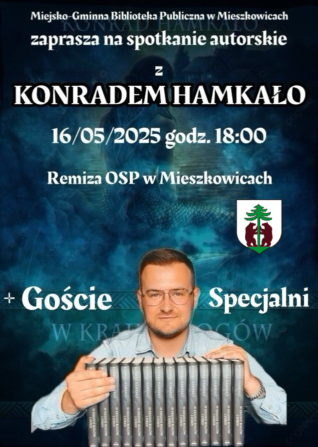 Plakat - zaproszenie na spotkanie autorskie. Tekst i fotografia pisarza.