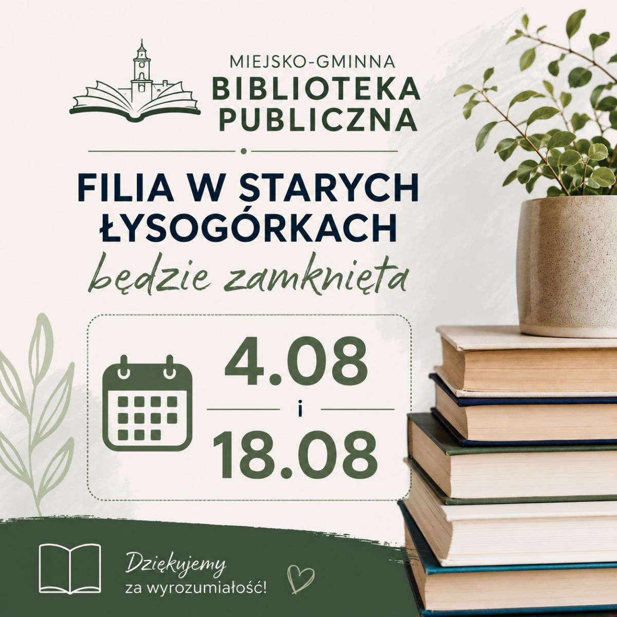 Zdjęcie: Biblioteka w Starych Łysogórkach będzie nieczynna 4.08 i 18.08